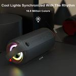 Portable Bluetooth Speaker, IPX6 Waterproof, Black Wireless Speaker with LED Light, 24H Ultra-Long Playtime