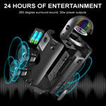 Portable Bluetooth Speaker, IPX6 Waterproof, Black Wireless Speaker with LED Light, 24H Ultra-Long Playtime