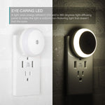 LED Night Light Plug in White Nightlight Dusk to Dawn Sensor Smart Wall Night Light for Bathroom, Bedroom, Home, Kitchen, Hallway, Energy Efficient, Round, 2 Pack