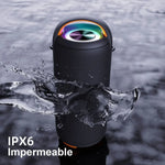 Portable Bluetooth Speaker, IPX6 Waterproof, Black Wireless Speaker with LED Light, 24H Ultra-Long Playtime